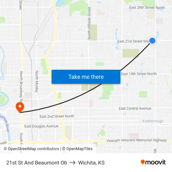 21st St And Beaumont Ob to Wichita, KS map