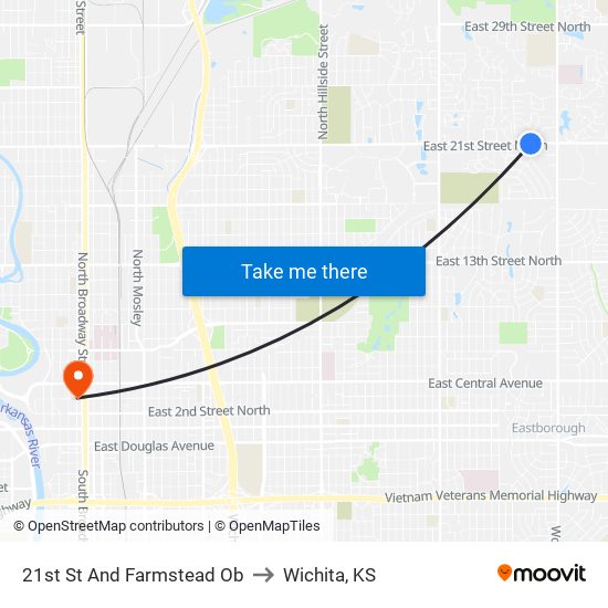 21st St And Farmstead Ob to Wichita, KS map