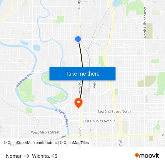 Nomar to Wichita, KS map