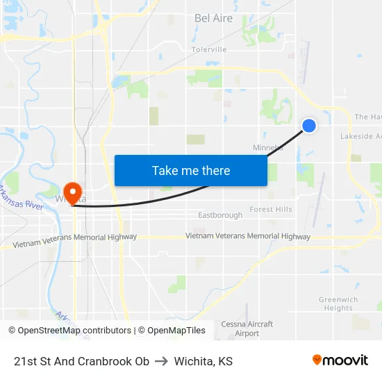 21st St And Cranbrook Ob to Wichita, KS map