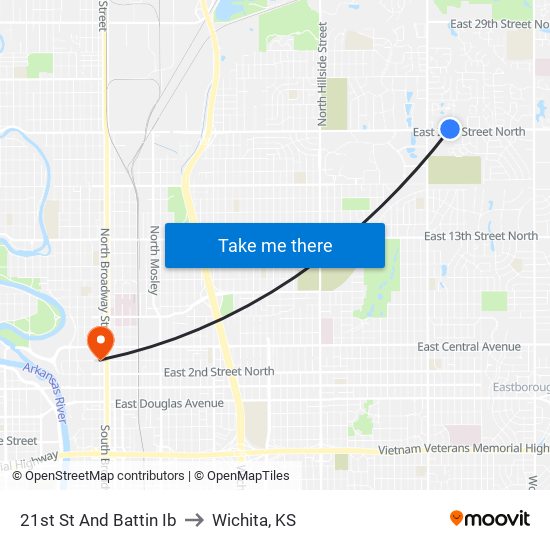 21st St And Battin Ib to Wichita, KS map