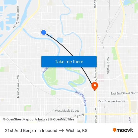 21st And Benjamin Inbound to Wichita, KS map