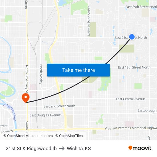 21st St & Ridgewood Ib to Wichita, KS map