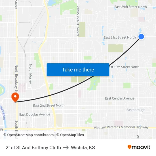 21st St And Brittany Ctr Ib to Wichita, KS map