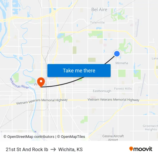 21st St And Rock Ib to Wichita, KS map