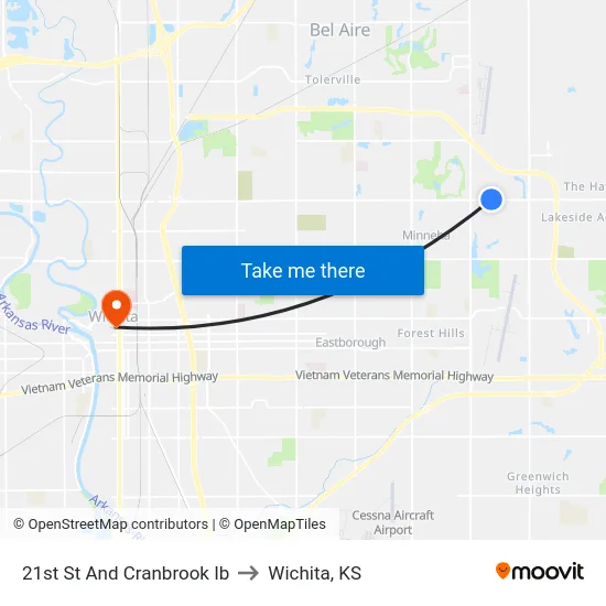 21st St And Cranbrook Ib to Wichita, KS map