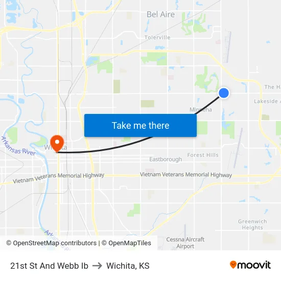 21st St And Webb Ib to Wichita, KS map