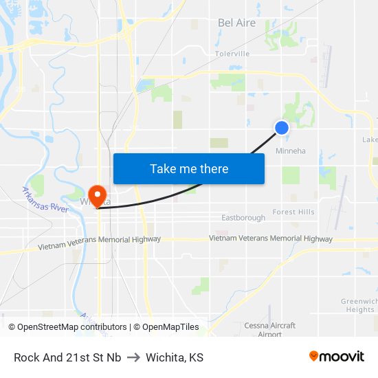 Rock And 21st St Nb to Wichita, KS map