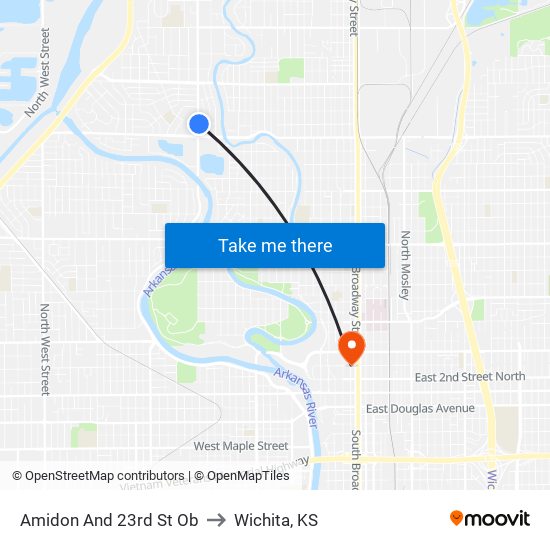 Amidon And 23rd St Ob to Wichita, KS map