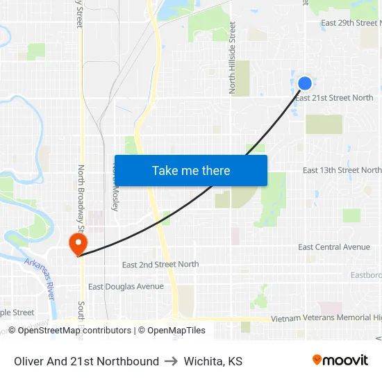 Oliver And 21st Northbound to Wichita, KS map