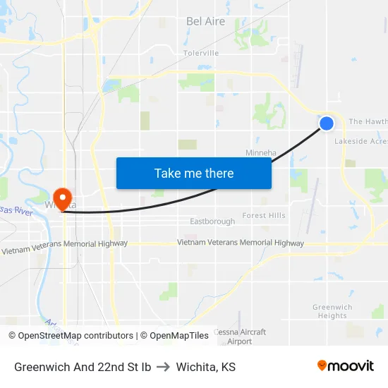 Greenwich And 22nd St Ib to Wichita, KS map