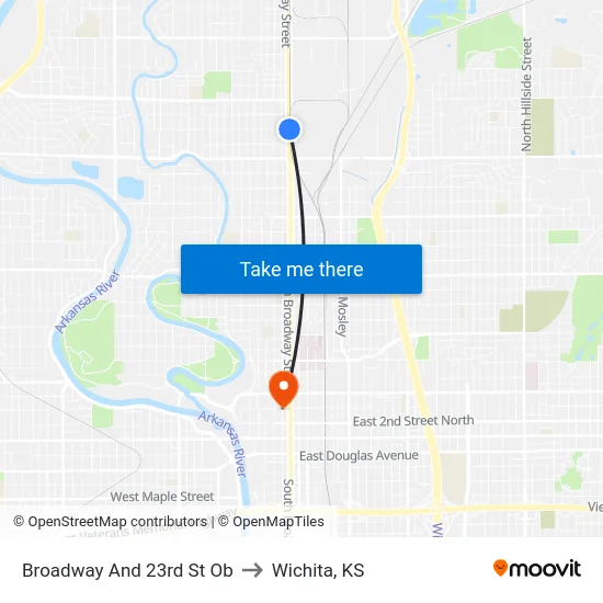 Broadway And 23rd St Ob to Wichita, KS map