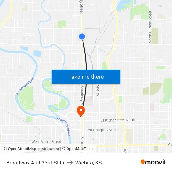 Broadway And 23rd St Ib to Wichita, KS map