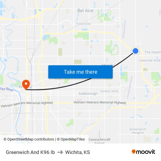 Greenwich And K96 Ib to Wichita, KS map