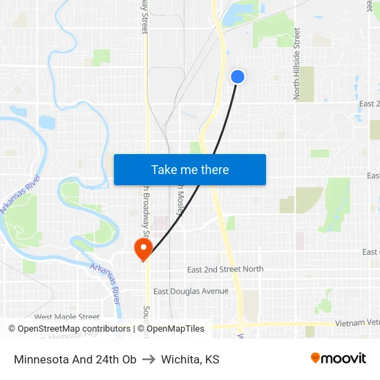Minnesota And 24th Ob to Wichita, KS map