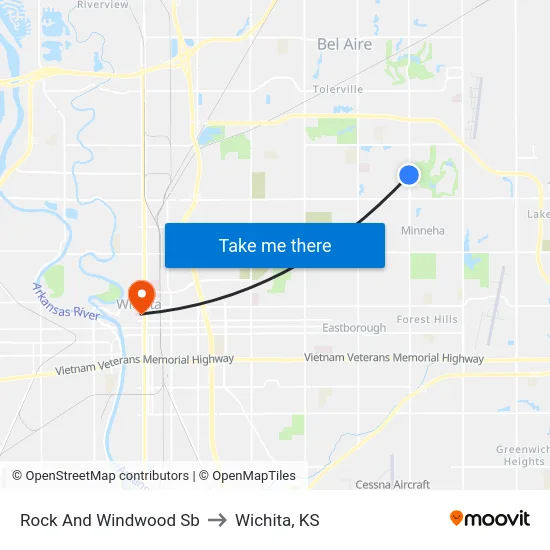 Rock And Windwood Sb to Wichita, KS map