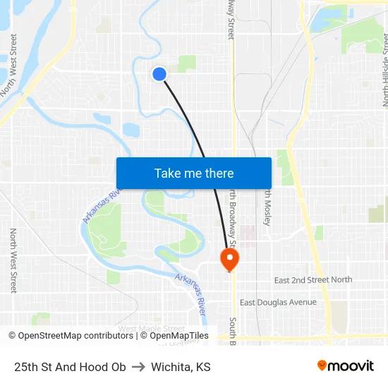 25th St And Hood Ob to Wichita, KS map