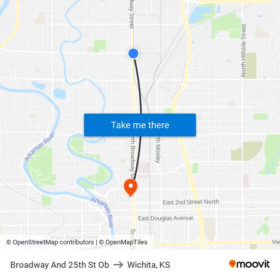 Broadway And 25th St Ob to Wichita, KS map