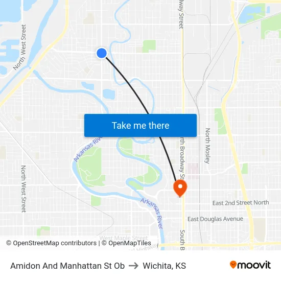 Amidon And Manhattan St Ob to Wichita, KS map