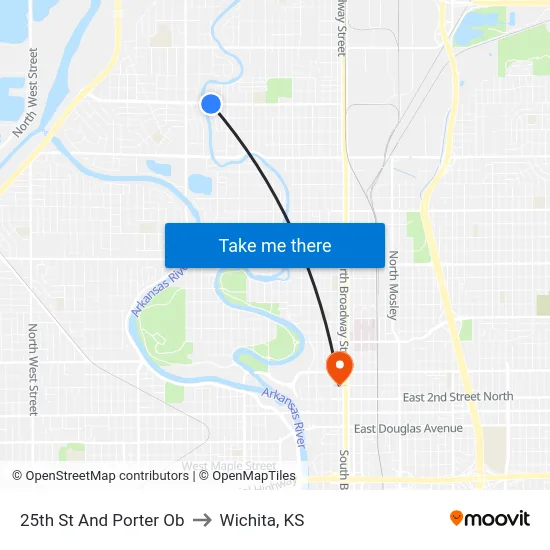 25th St And Porter Ob to Wichita, KS map