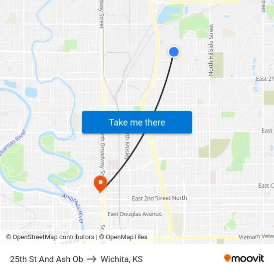 25th St And Ash Ob to Wichita, KS map