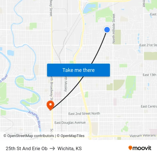 25th St And Erie Ob to Wichita, KS map