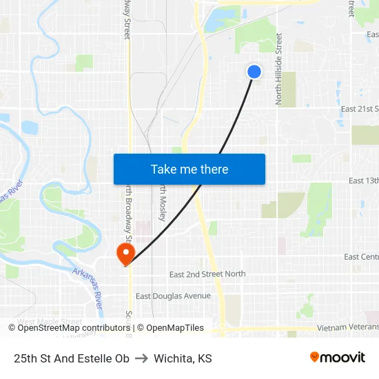 25th St And Estelle Ob to Wichita, KS map