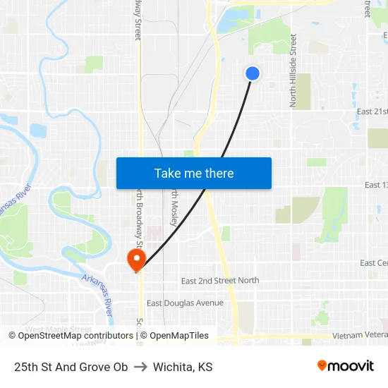 25th St And Grove Ob to Wichita, KS map