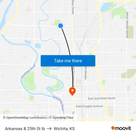 Arkansas & 25th St Ib to Wichita, KS map