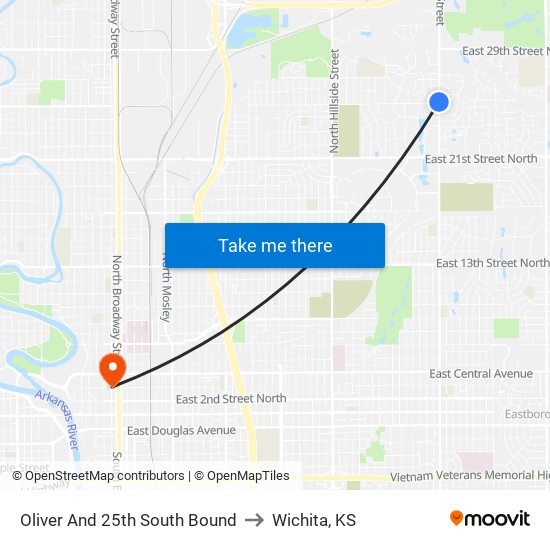 Oliver And 25th South Bound to Wichita, KS map