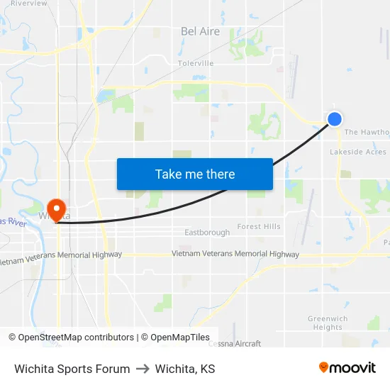 Wichita  Sports Forum to Wichita, KS map