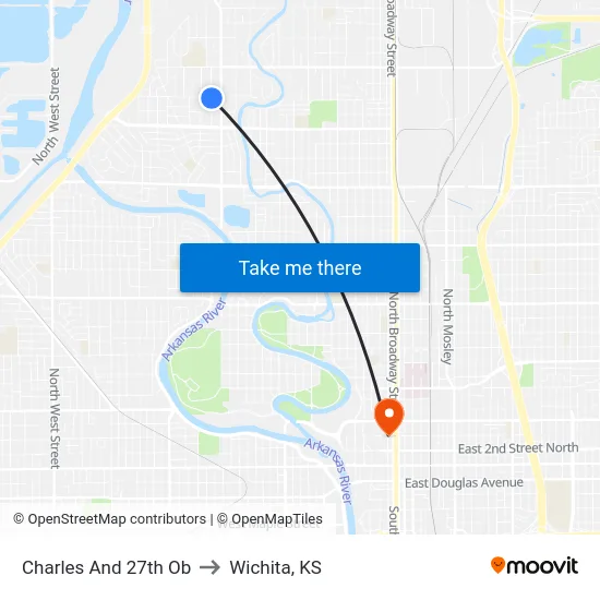 Charles And 27th Ob to Wichita, KS map