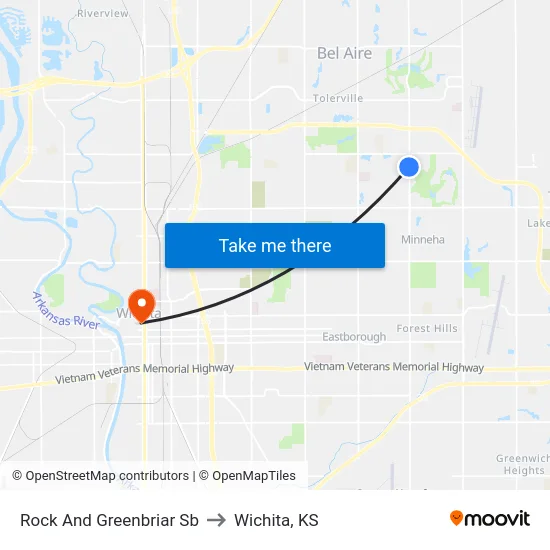 Rock And Greenbriar Sb to Wichita, KS map