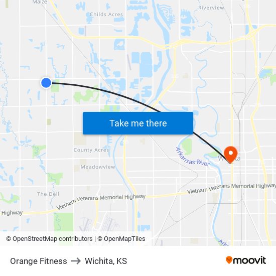 Orange Fitness to Wichita, KS map