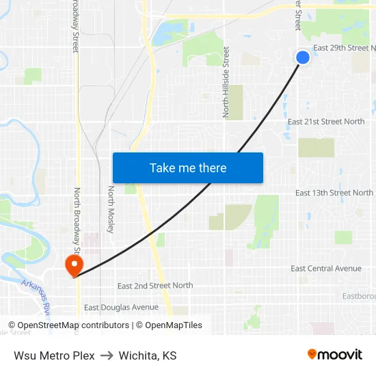 Wsu Metro Plex to Wichita, KS map