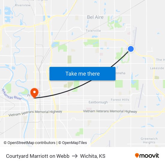 Courtyard Marriott on Webb to Wichita, KS map