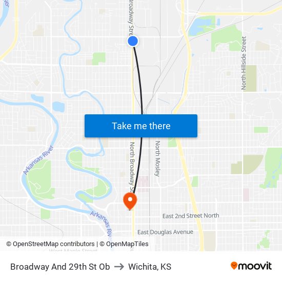 Broadway And 29th St Ob to Wichita, KS map