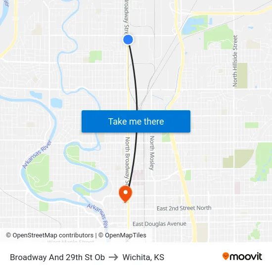 Broadway And 29th St Ob to Wichita, KS map