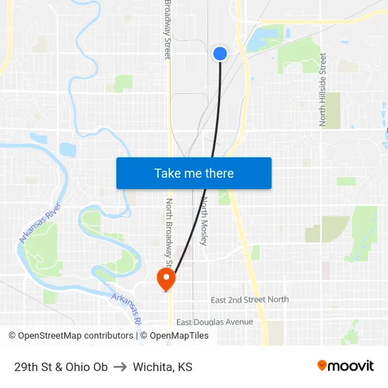 29th St & Ohio Ob to Wichita, KS map