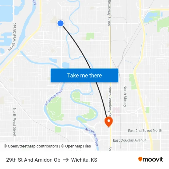 29th St And Amidon Ob to Wichita, KS map