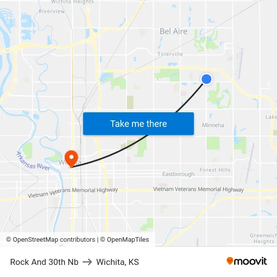 Rock And 30th Nb to Wichita, KS map