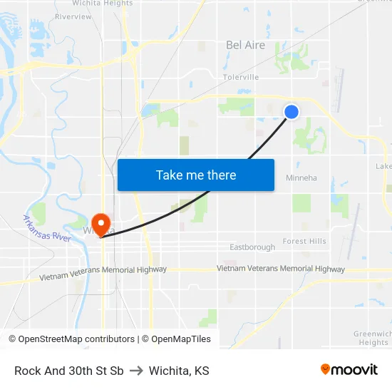 Rock And 30th St Sb to Wichita, KS map