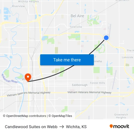Candlewood Suites on Webb to Wichita, KS map
