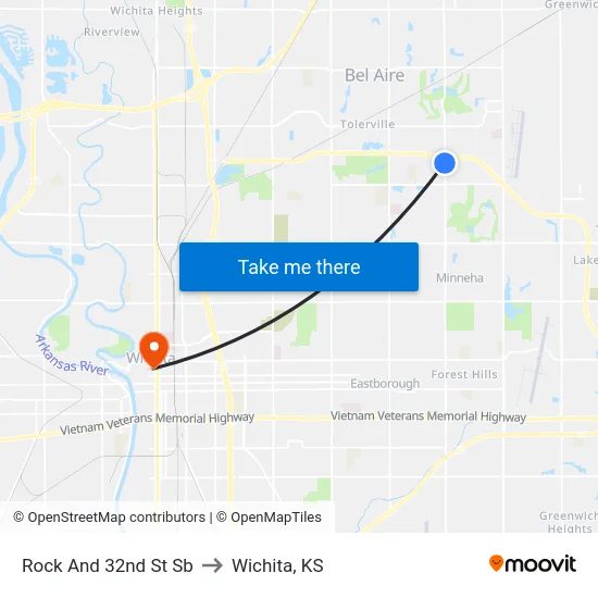 Rock And 32nd St Sb to Wichita, KS map
