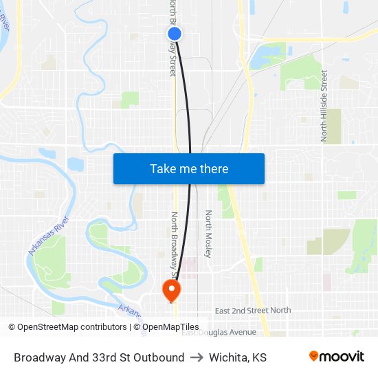 Broadway And 33rd St Outbound to Wichita, KS map