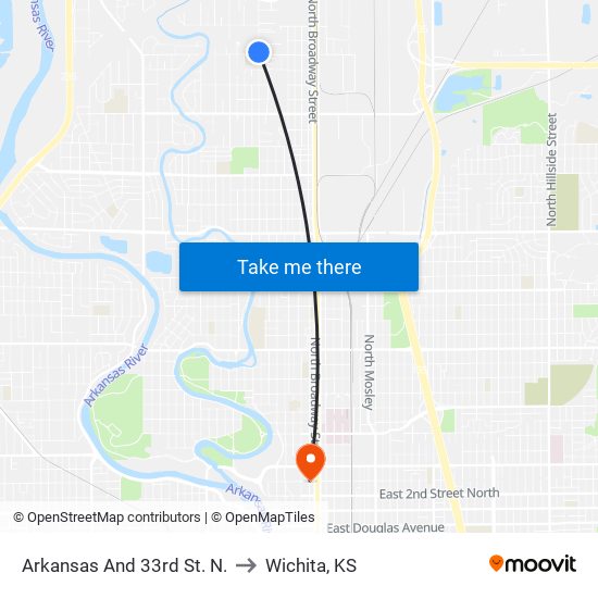 Arkansas And 33rd St. N. to Wichita, KS map