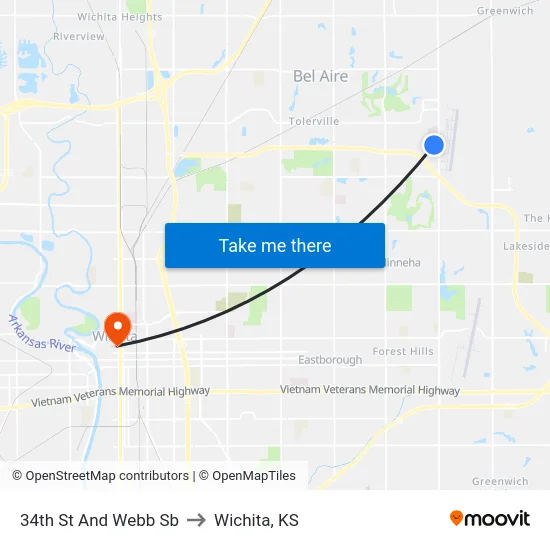 34th St And Webb Sb to Wichita, KS map