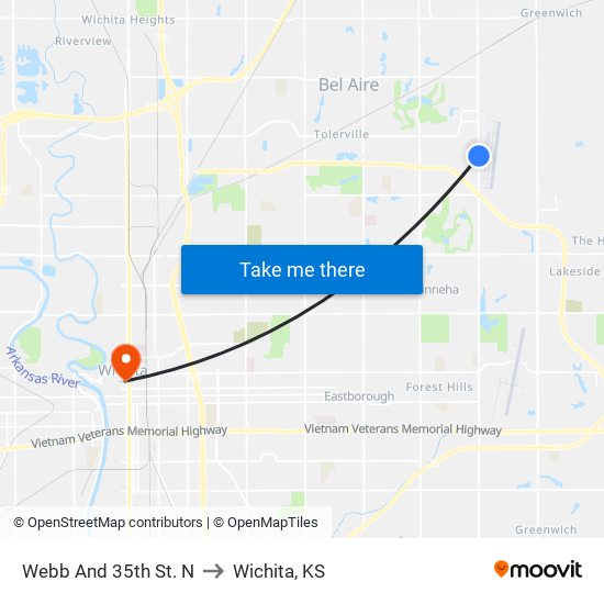 Webb And 35th St. N to Wichita, KS map