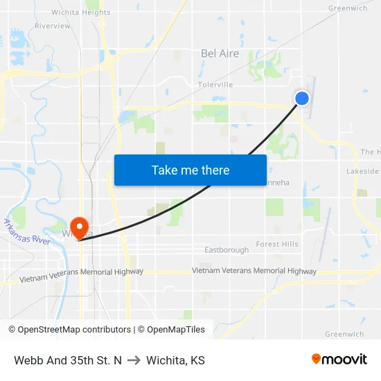 Webb And 35th St. N to Wichita, KS map
