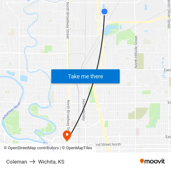 Coleman to Wichita, KS map